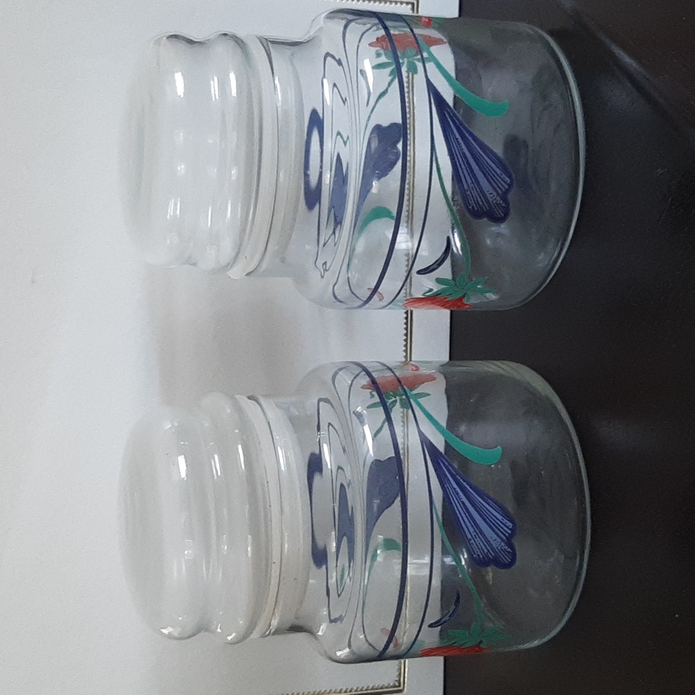 Lenox Poppies On Blue Floral Glass Storage Jars - Picture 2 of 4
